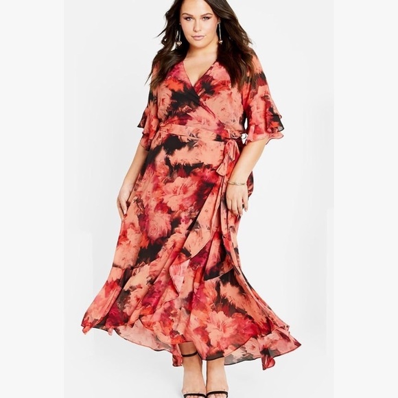 City Chic Dresses & Skirts - City Chic pink lily white floral strappy maxi dress XS 14